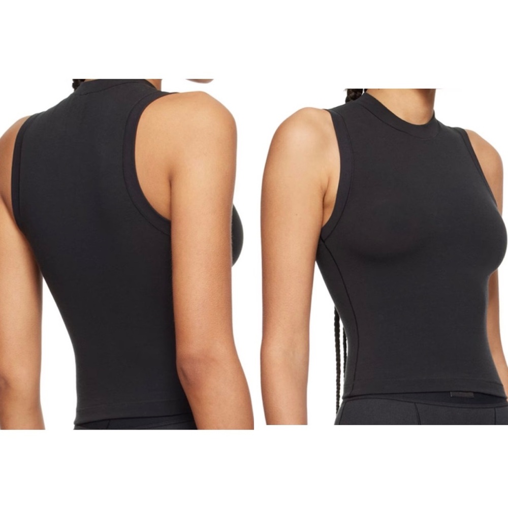 SKIMS Mock Neck Tank Top Stretch Cotton Jersey Soot Black M Medium EUC
